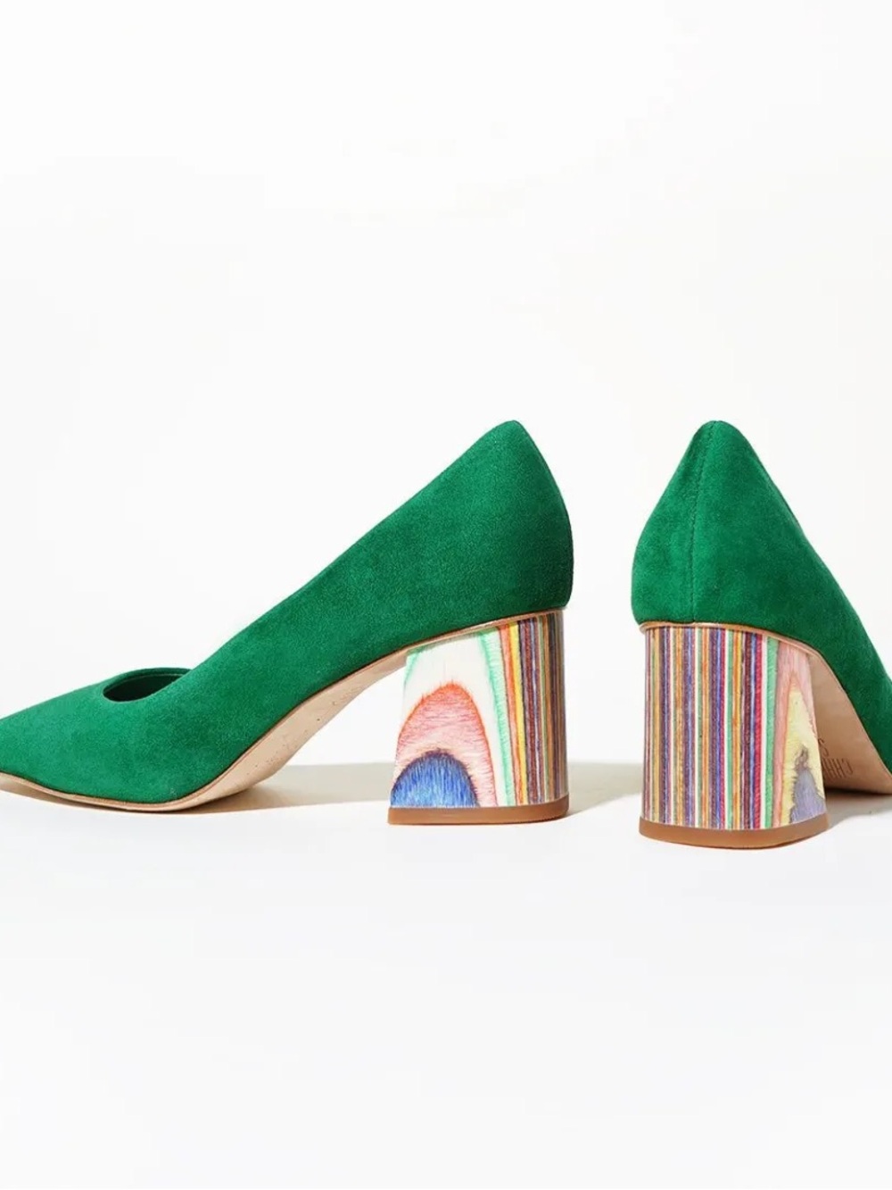 Charlotte Stone Estee Heel Green Suede Block Heel Pumps - Women's Dress Shoes - Picture 7 of 13